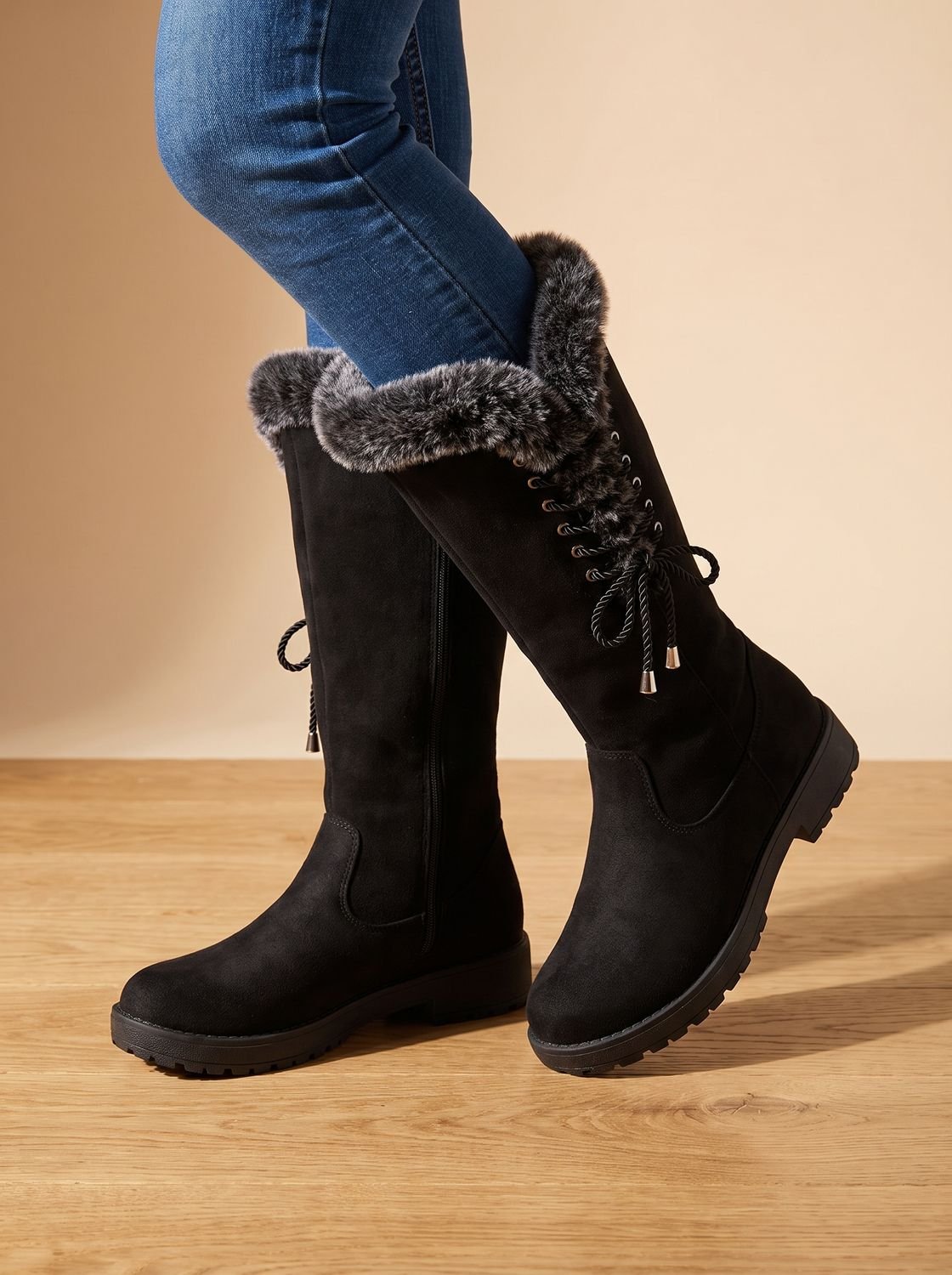 Rosalie | Bottes Hautes Bordure Fausse Fourrure