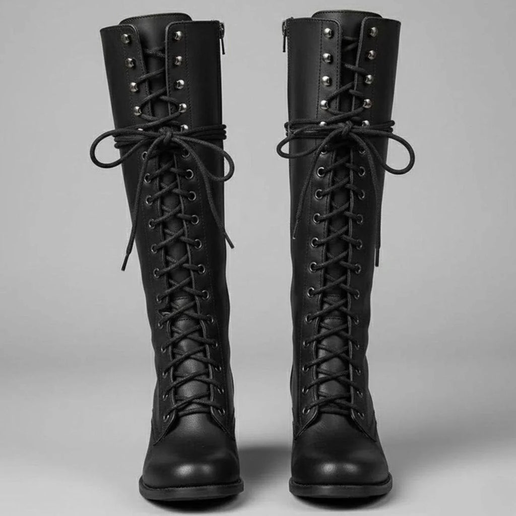 Héloïse | Bottes Hautes Lacets Cuir Talon Bloc