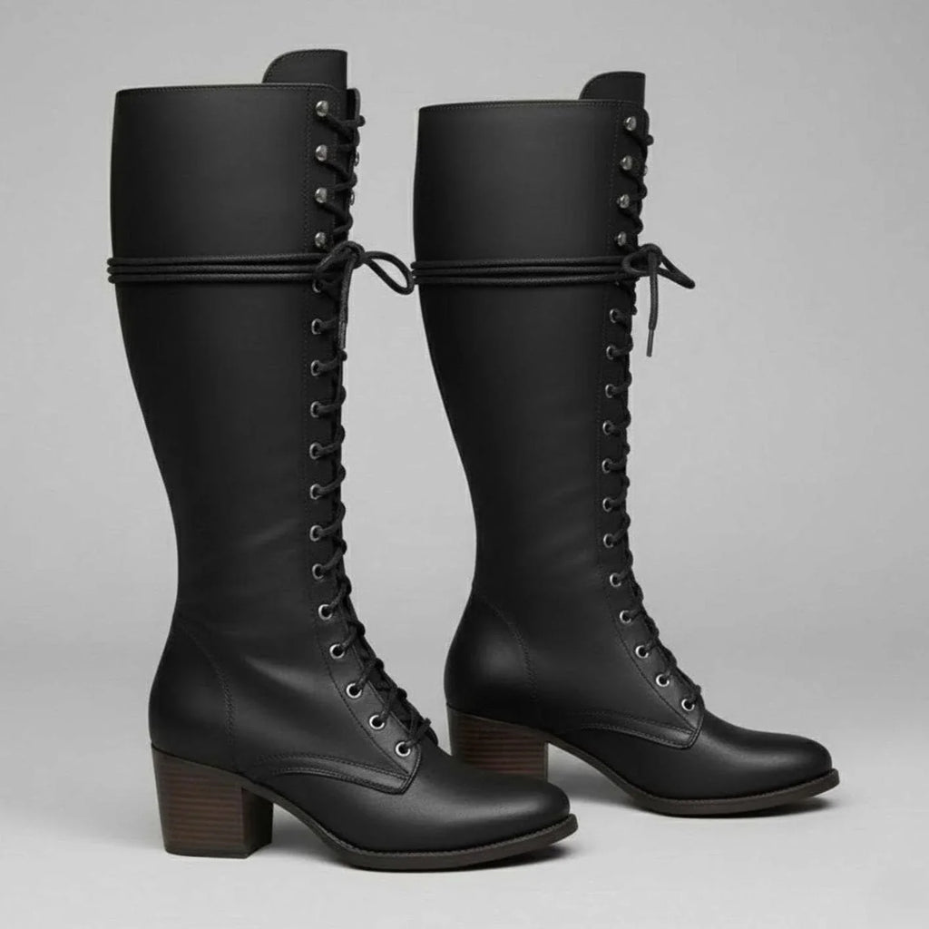 Héloïse | Bottes Hautes Lacets Cuir Talon Bloc