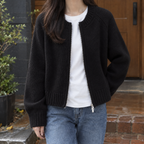 Inès | Cardigan Zippé Court en Maille Épaisse
