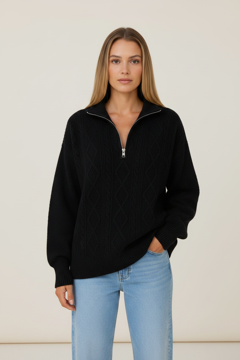 Sidonie | Pull Torsadé Col Camionneur Demi-Zip