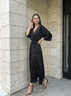 Amélie | Robe Maxi Fluide à Col V avec Ceinture Nouée