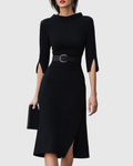 Victoire | Robe Midi Ceinturée Col Montant