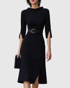 Victoire | Robe Midi Ceinturée Col Montant