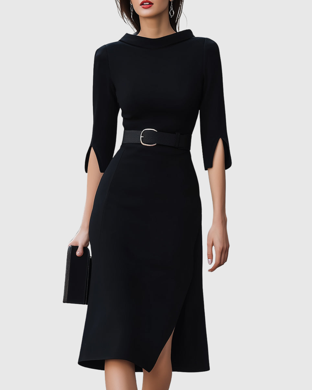 Victoire | Robe Midi Ceinturée Col Montant