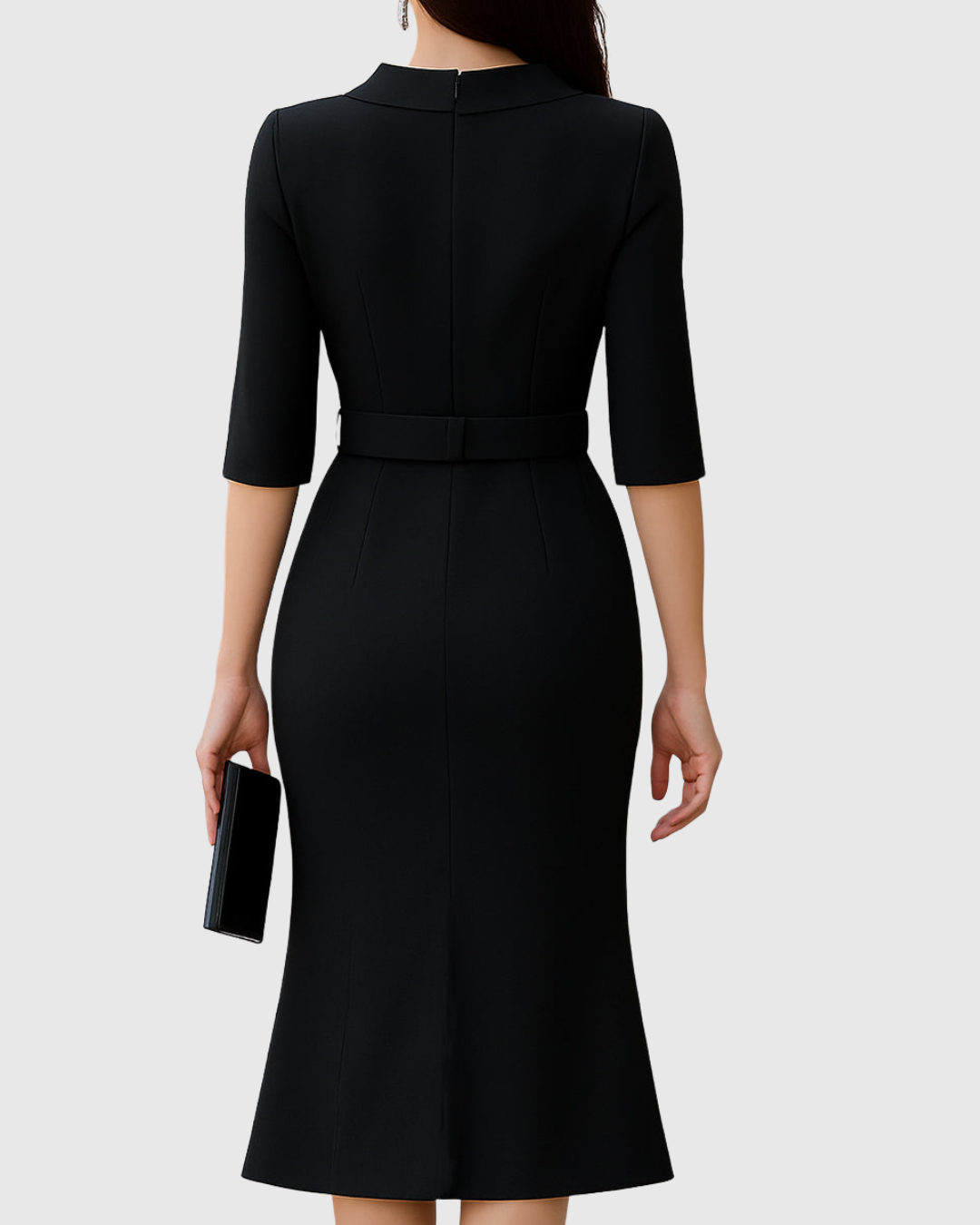 Victoire | Robe Midi Ceinturée Col Montant