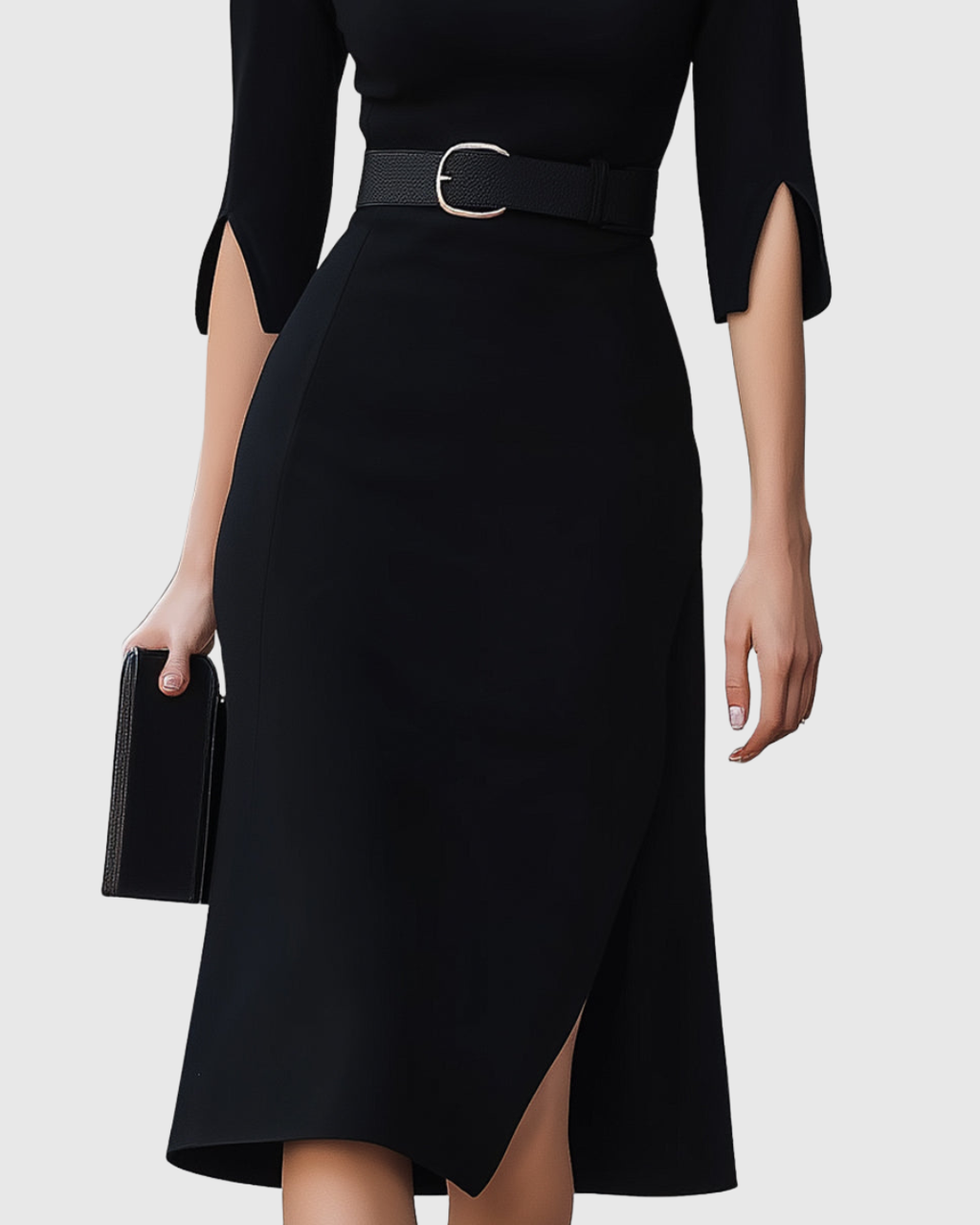 Victoire | Robe Midi Ceinturée Col Montant