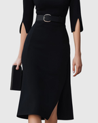 Victoire | Robe Midi Ceinturée Col Montant