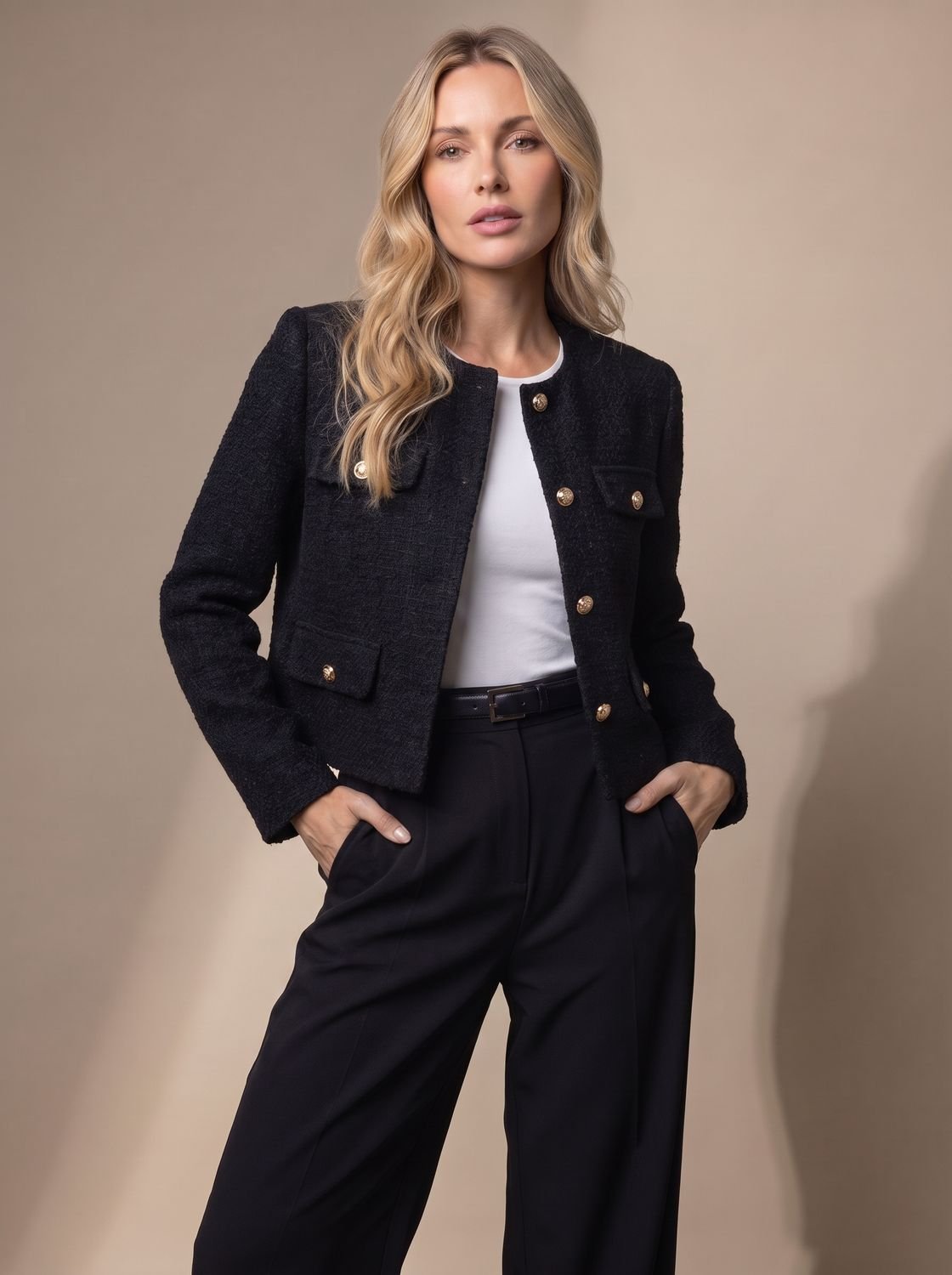 Marceline | Veste Tweed Courte Boutons Dorés