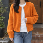 Inès | Cardigan Zippé Court en Maille Épaisse