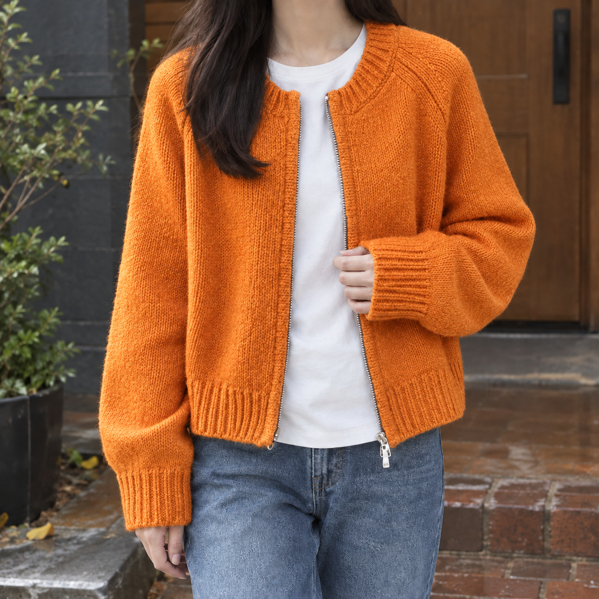 Inès | Cardigan Zippé Court en Maille Épaisse