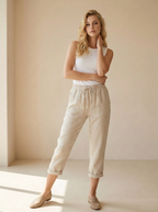 Lucienne | Pantalon Capri En Lin Avec Taille Élastique