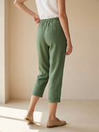 Lucienne | Pantalon Capri En Lin Avec Taille Élastique