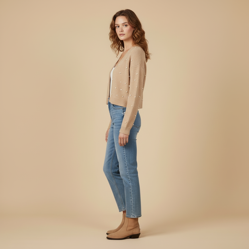 Elina - Cardigan Court Orné De Perles