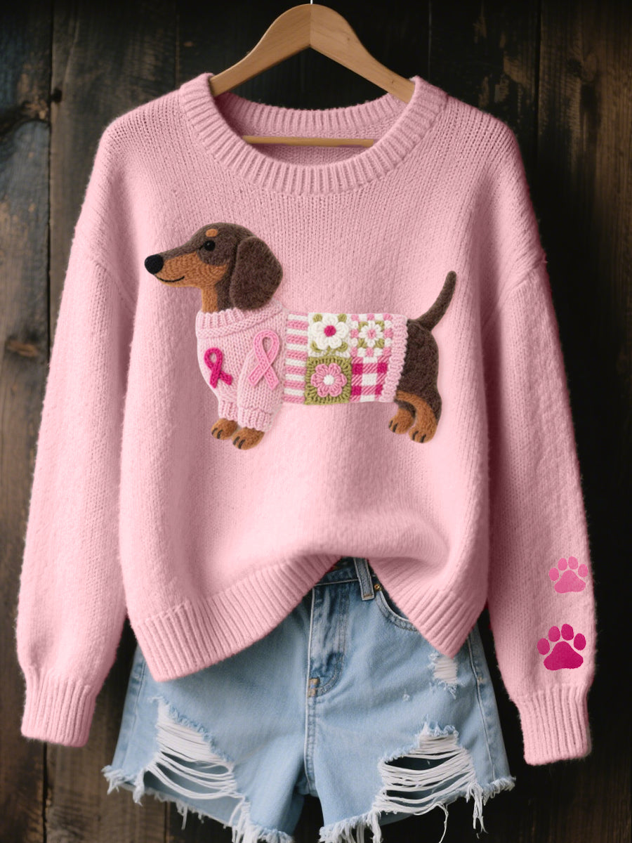 Pauline | Pull Motif Teckel Brodé Décontracté