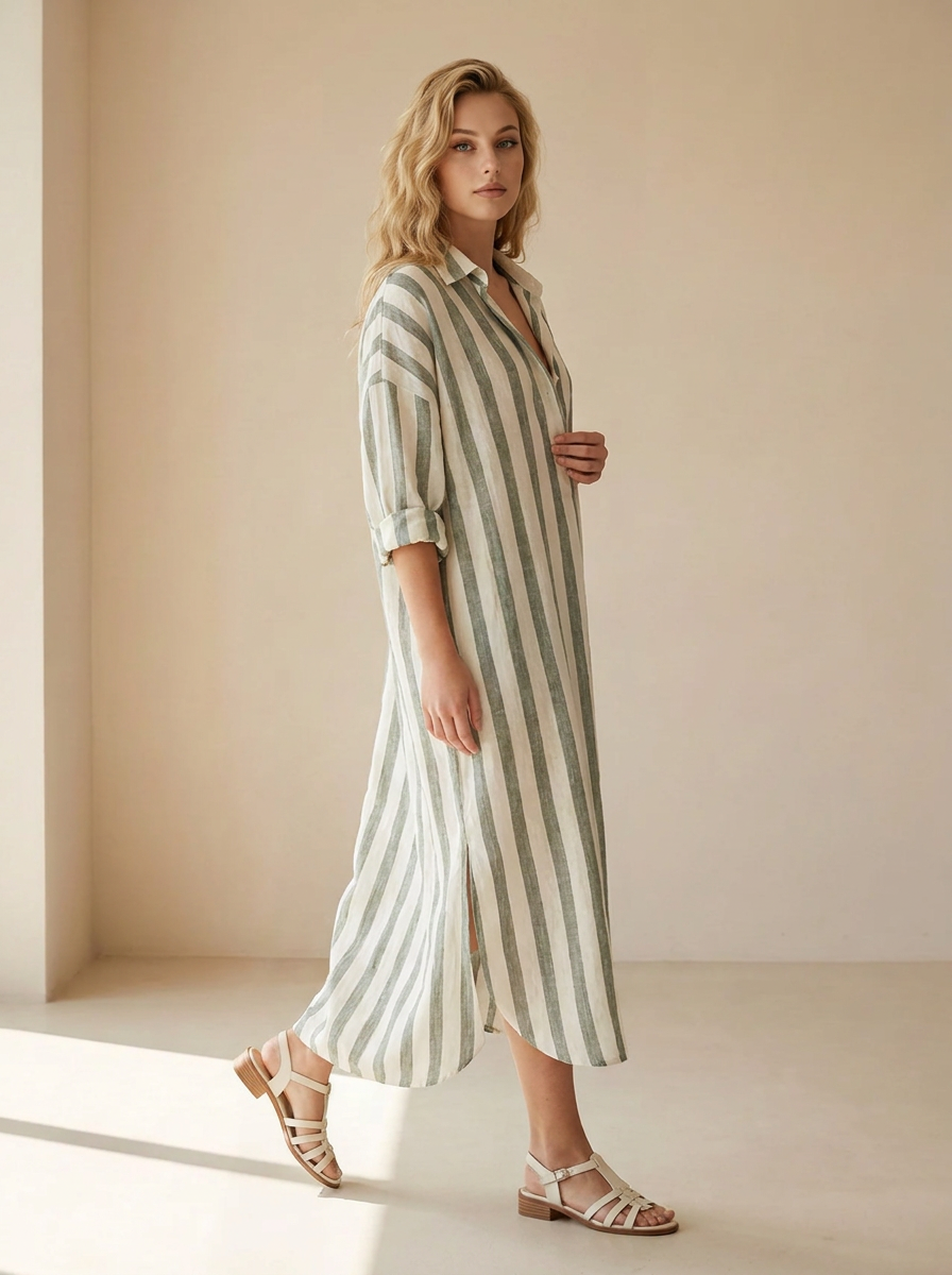 Maréa | Robe Chemise Longue À Rayures