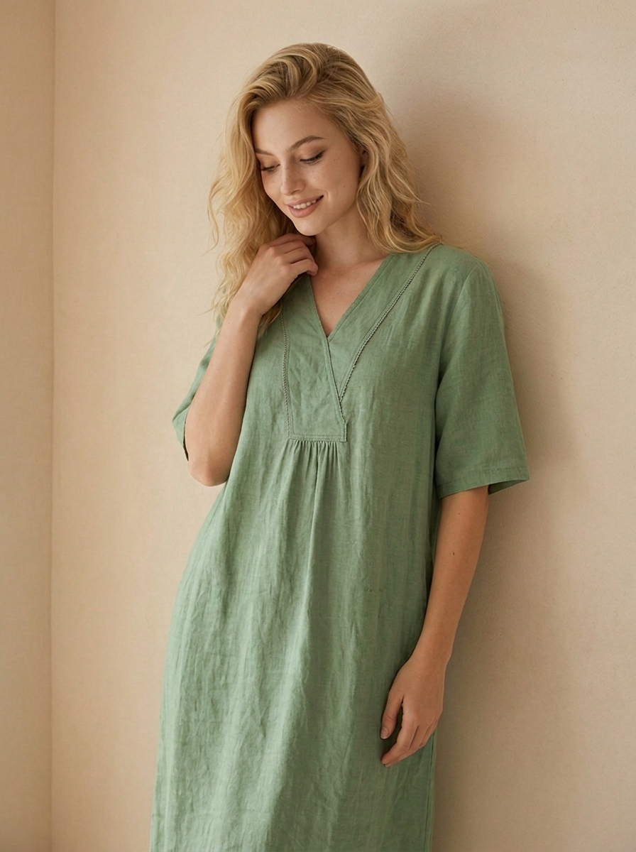 Isla | Robe En Lin Décontractée Avec Col En V