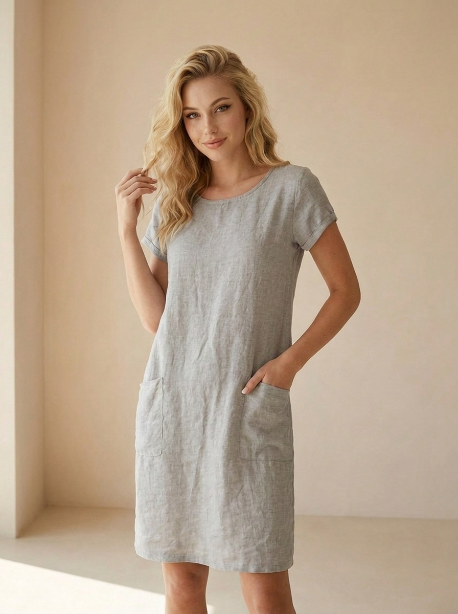 Freya | Robe En Lin À Manches Courtes Et Poches