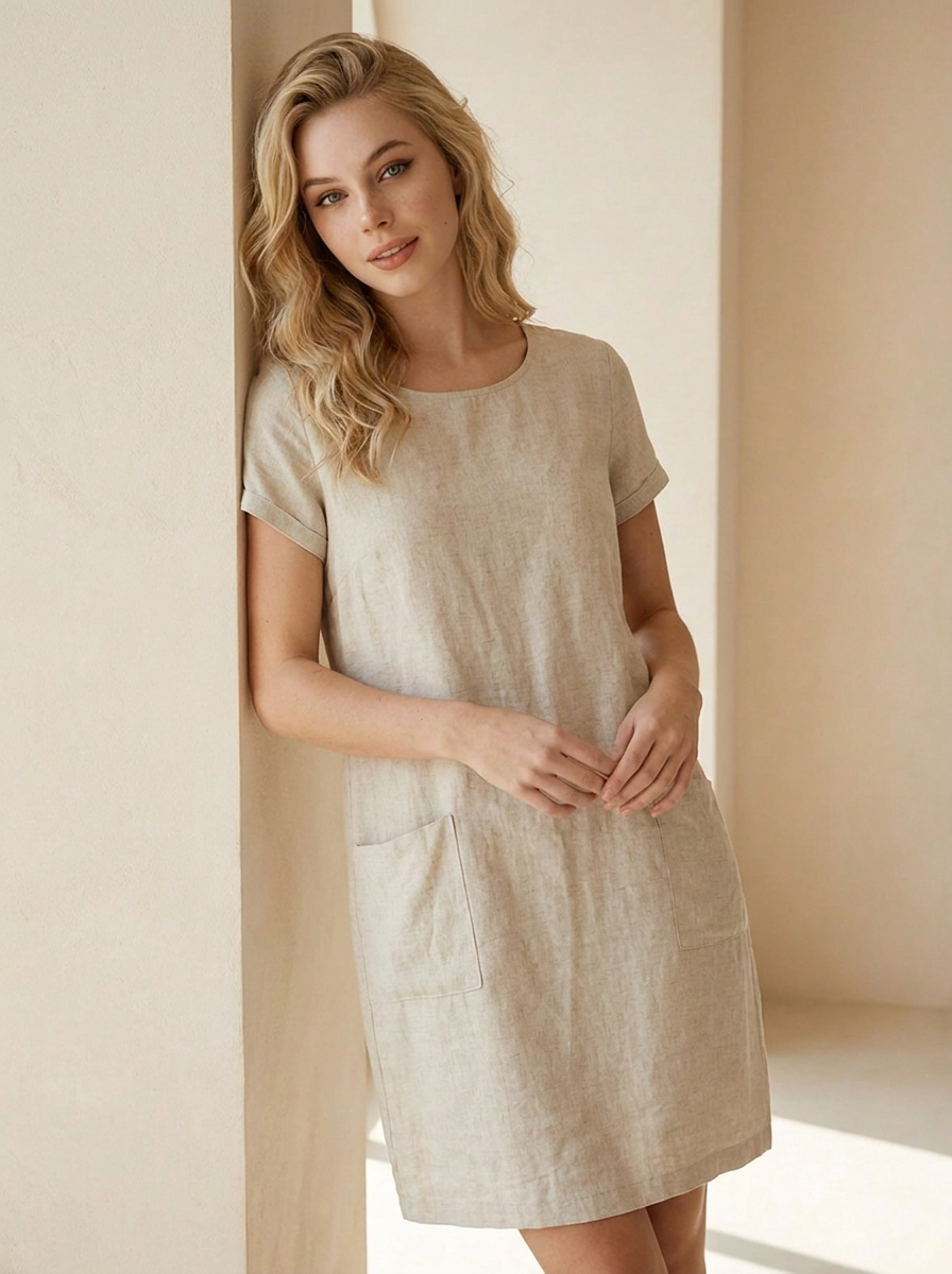 Freya | Robe En Lin À Manches Courtes Et Poches