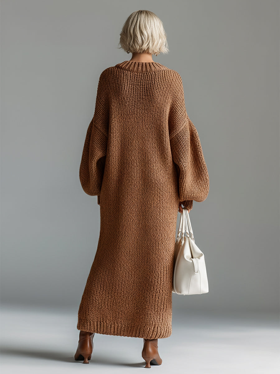 Margaux | Robe Maxi Laine Tricotée Col Rond Chiné