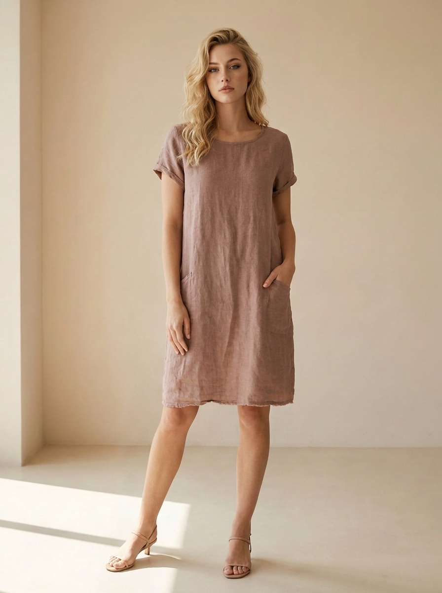 Freya | Robe En Lin À Manches Courtes Et Poches