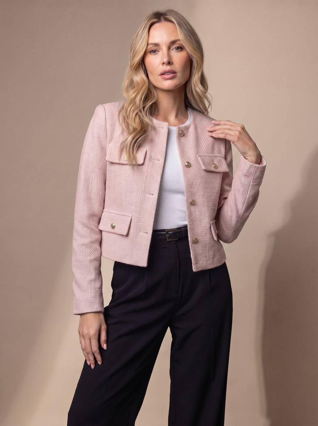 Marceline | Veste Tweed Courte Boutons Dorés