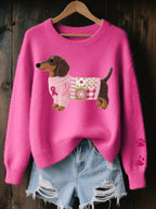 Pauline | Pull Motif Teckel Brodé Décontracté