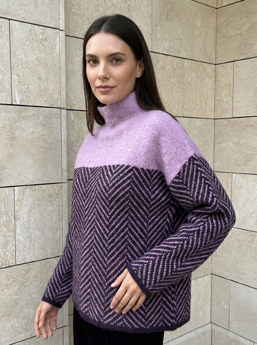 Solène | Pull Col Roulé À Chevrons