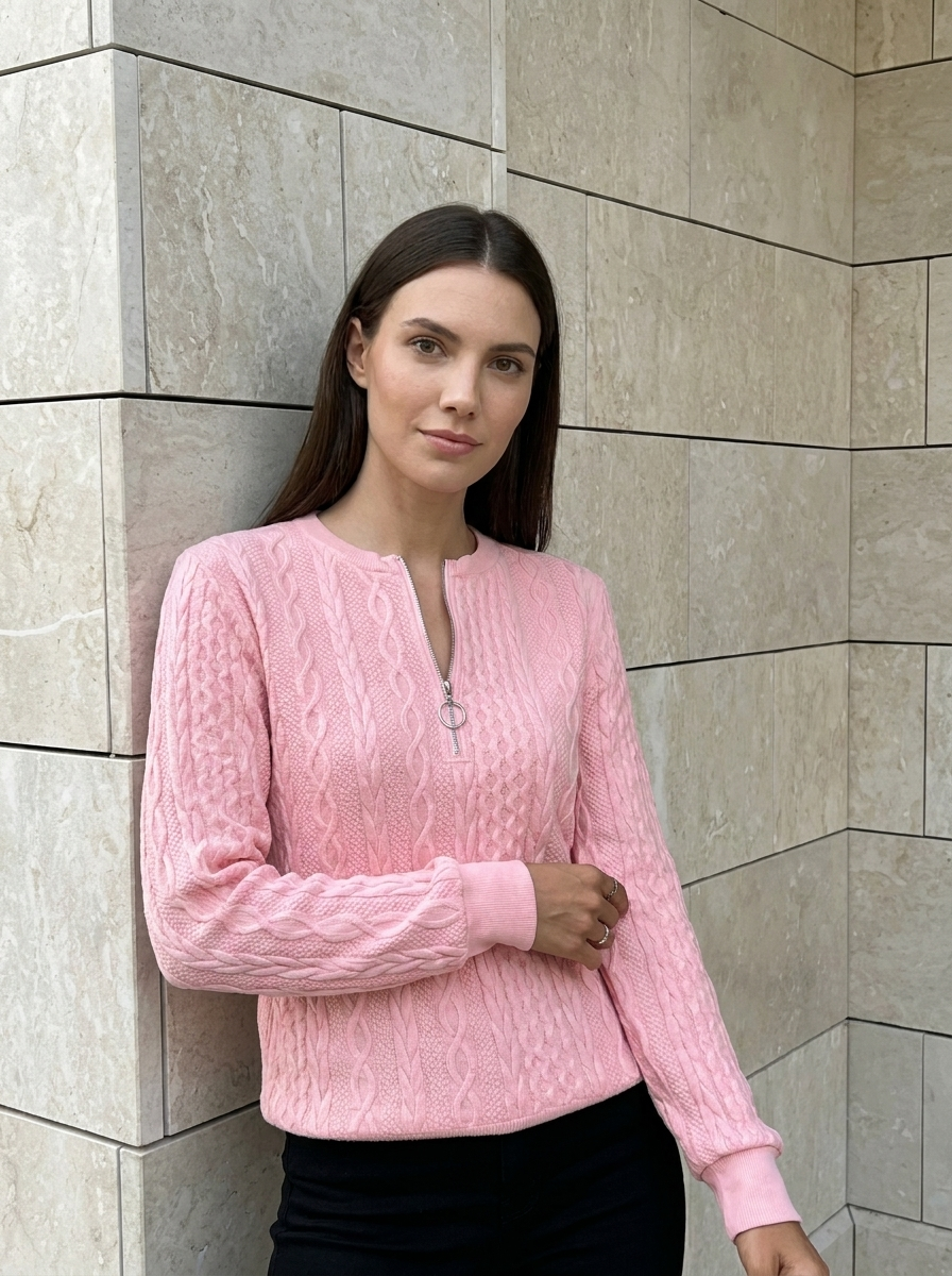 Noémie | Pull en Maille Torsadée à Col Zippé