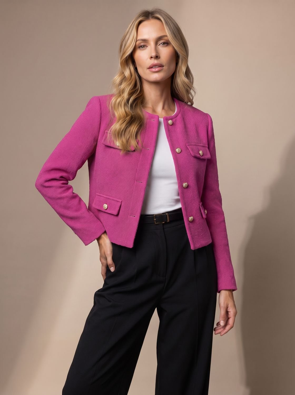 Marceline | Veste Tweed Courte Boutons Dorés