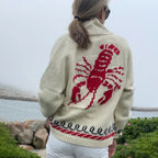 Aliénor | Cardigan Tricoté Motif Brodé Marin