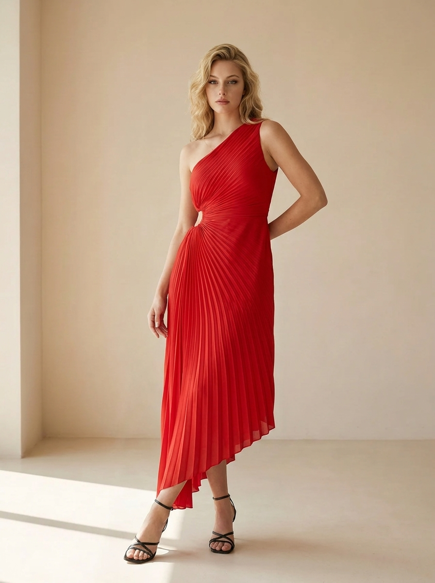 Delfina | Robe Maxi Plissée À Une Épaule