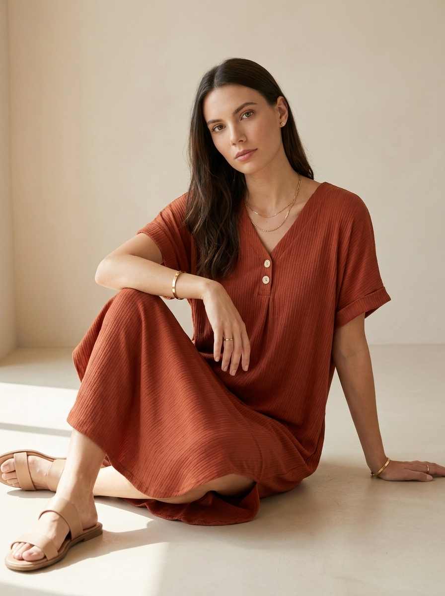Elina | Robe T-Shirt Col V