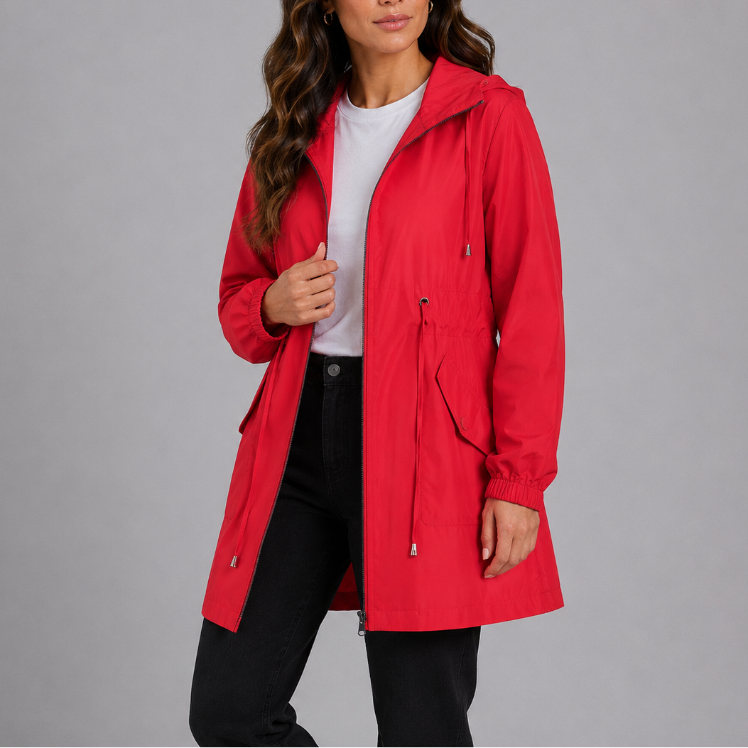 Céline | Veste de Pluie Capuche Cordon Taille
