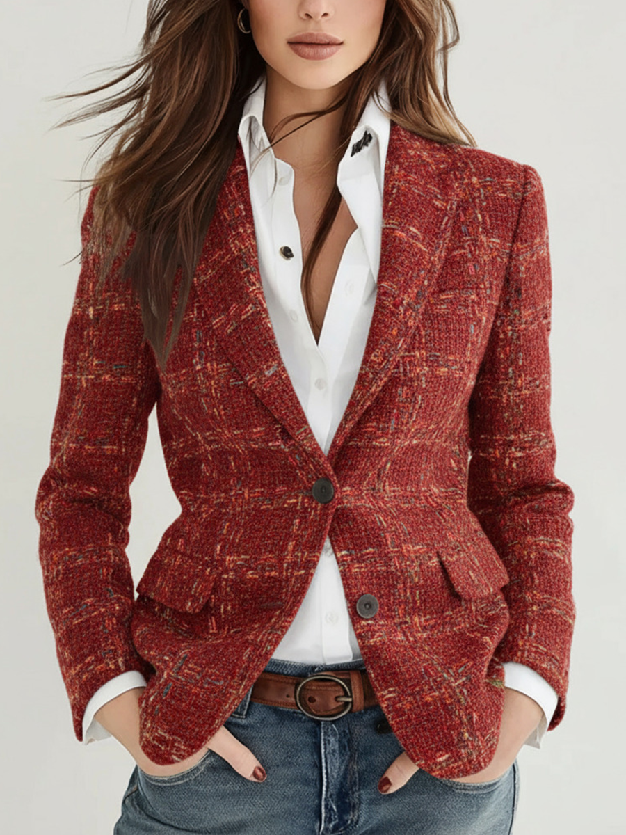 Joséphine | Blazer en Tweed à Carreaux Coupe Ajustée
