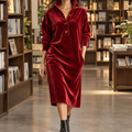 Héloïse | Robe Midi en Velours Col Montant