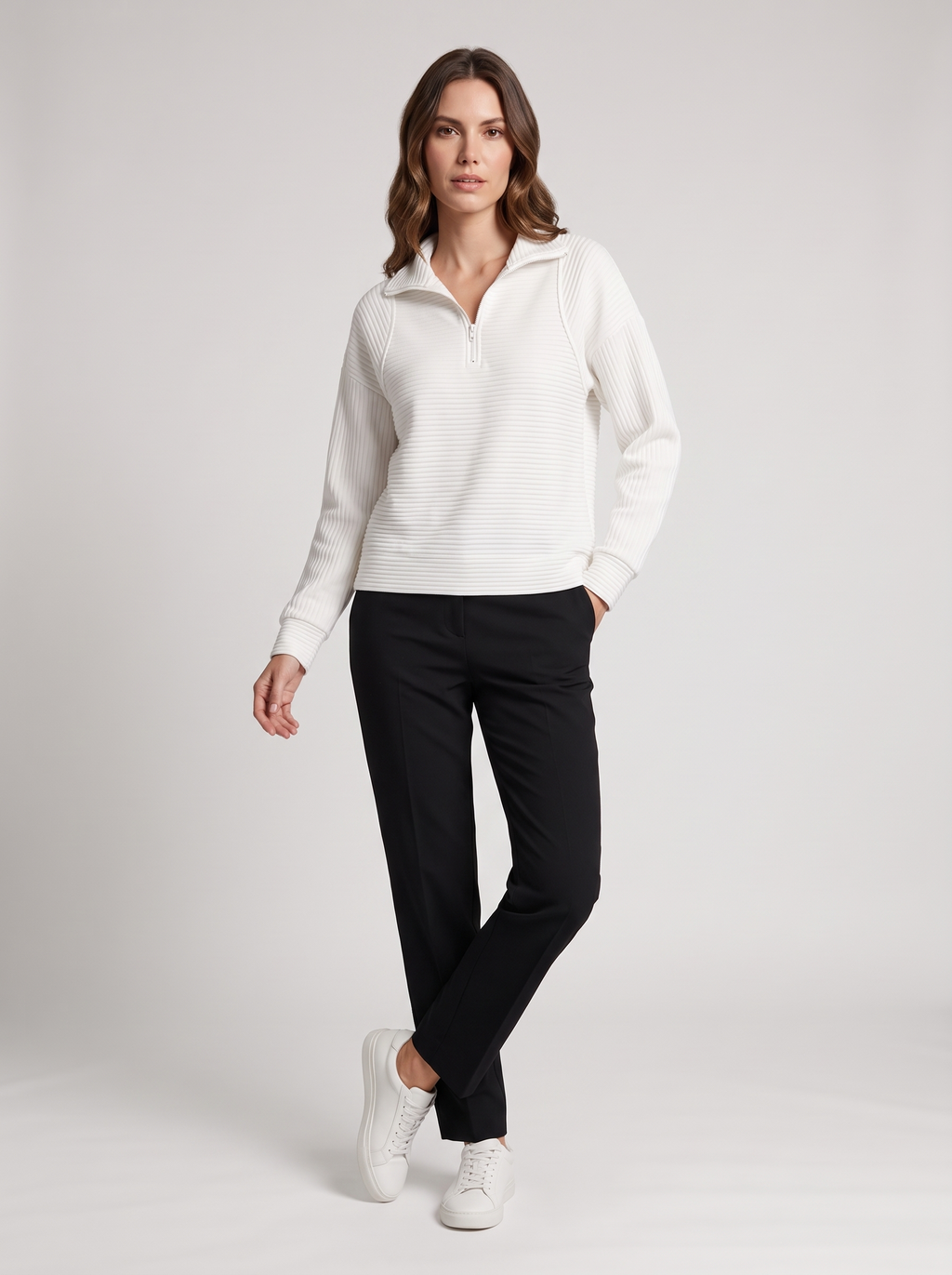 Liv | Sweatshirt femme côtelé à demi-zip