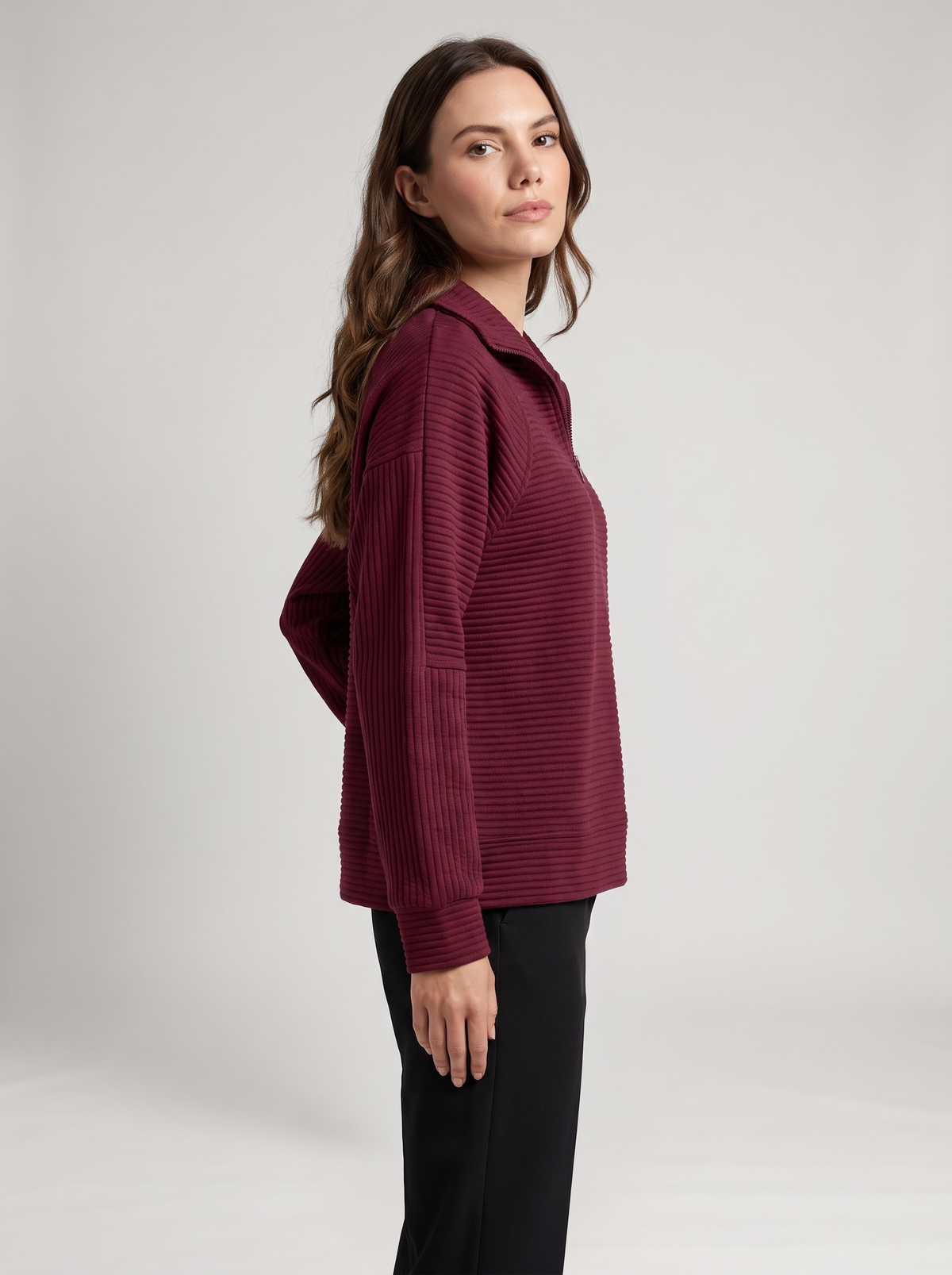 Liv | Sweatshirt femme côtelé à demi-zip
