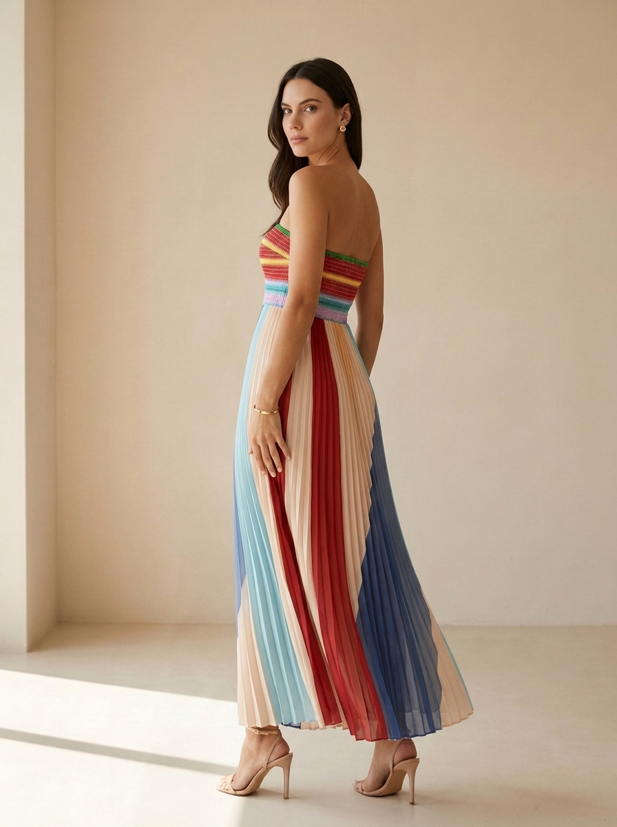 Serena | Robe Longue Plissée Multicolore