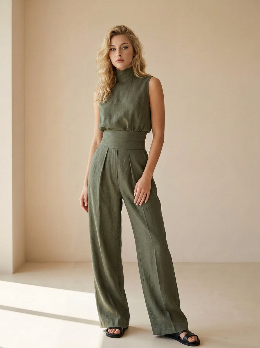 Keltie | Combinaison Élégante Taille Haute À Jambes Larges