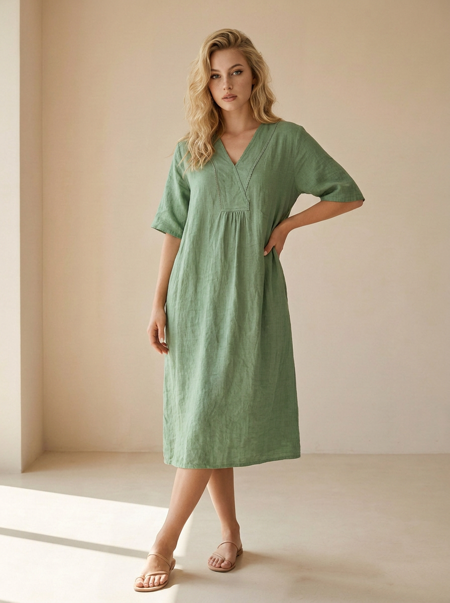 Isla | Robe En Lin Décontractée Avec Col En V