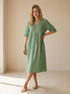 Isla | Robe En Lin Décontractée Avec Col En V