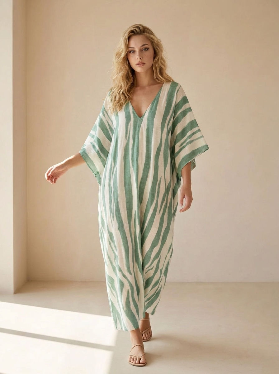 Seraphina | Robe Kaftan À Rayures Avec Col En V