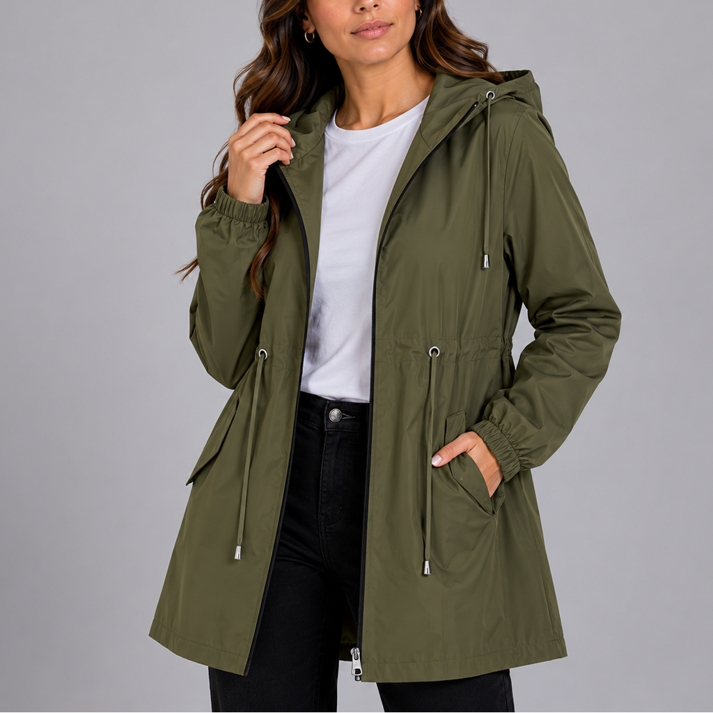 Céline | Veste de Pluie Capuche Cordon Taille