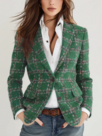 Joséphine | Blazer en Tweed à Carreaux Coupe Ajustée