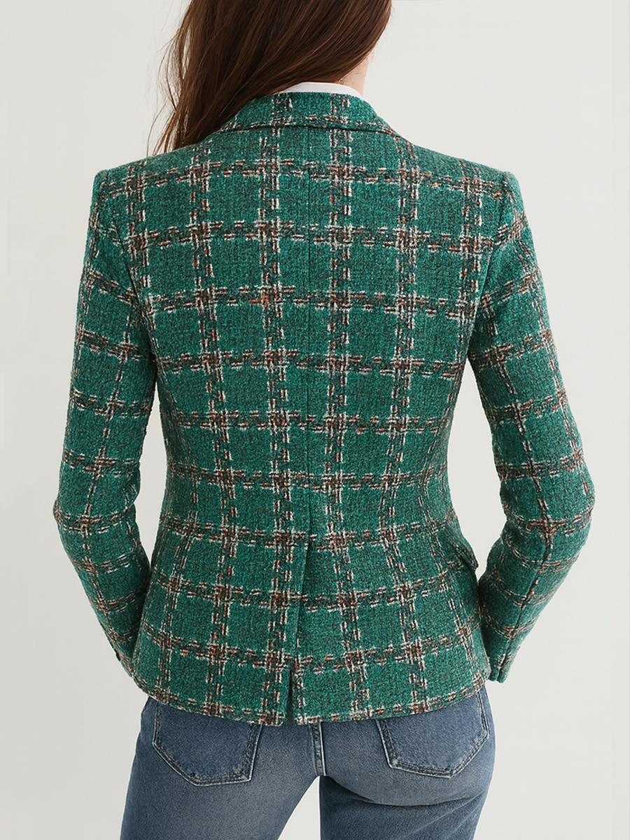 Joséphine | Blazer en Tweed à Carreaux Coupe Ajustée