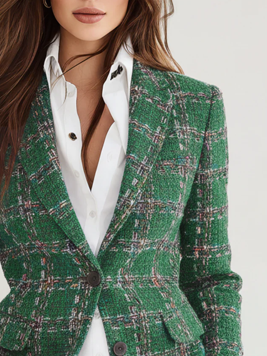 Joséphine | Blazer en Tweed à Carreaux Coupe Ajustée