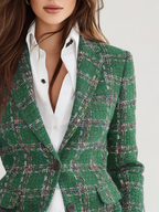 Joséphine | Blazer en Tweed à Carreaux Coupe Ajustée