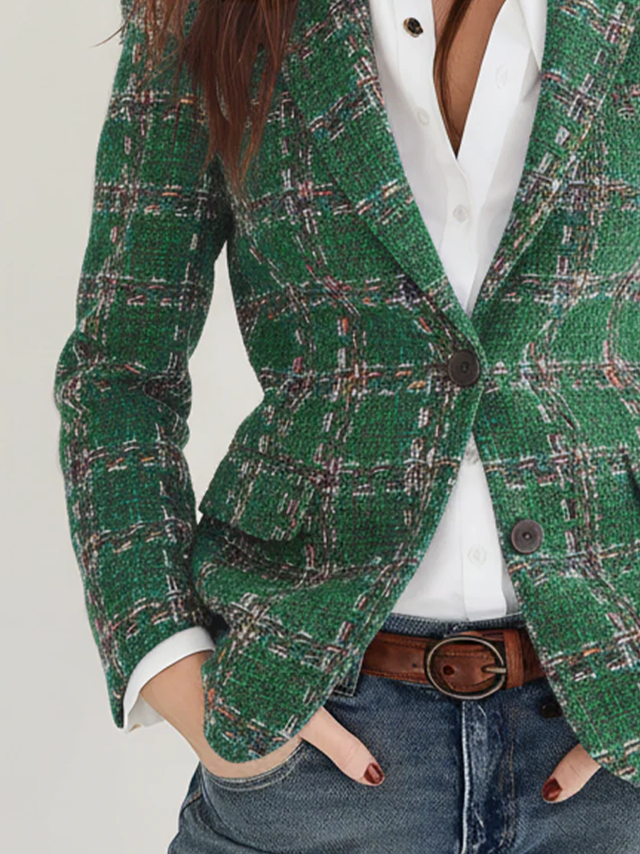 Joséphine | Blazer en Tweed à Carreaux Coupe Ajustée