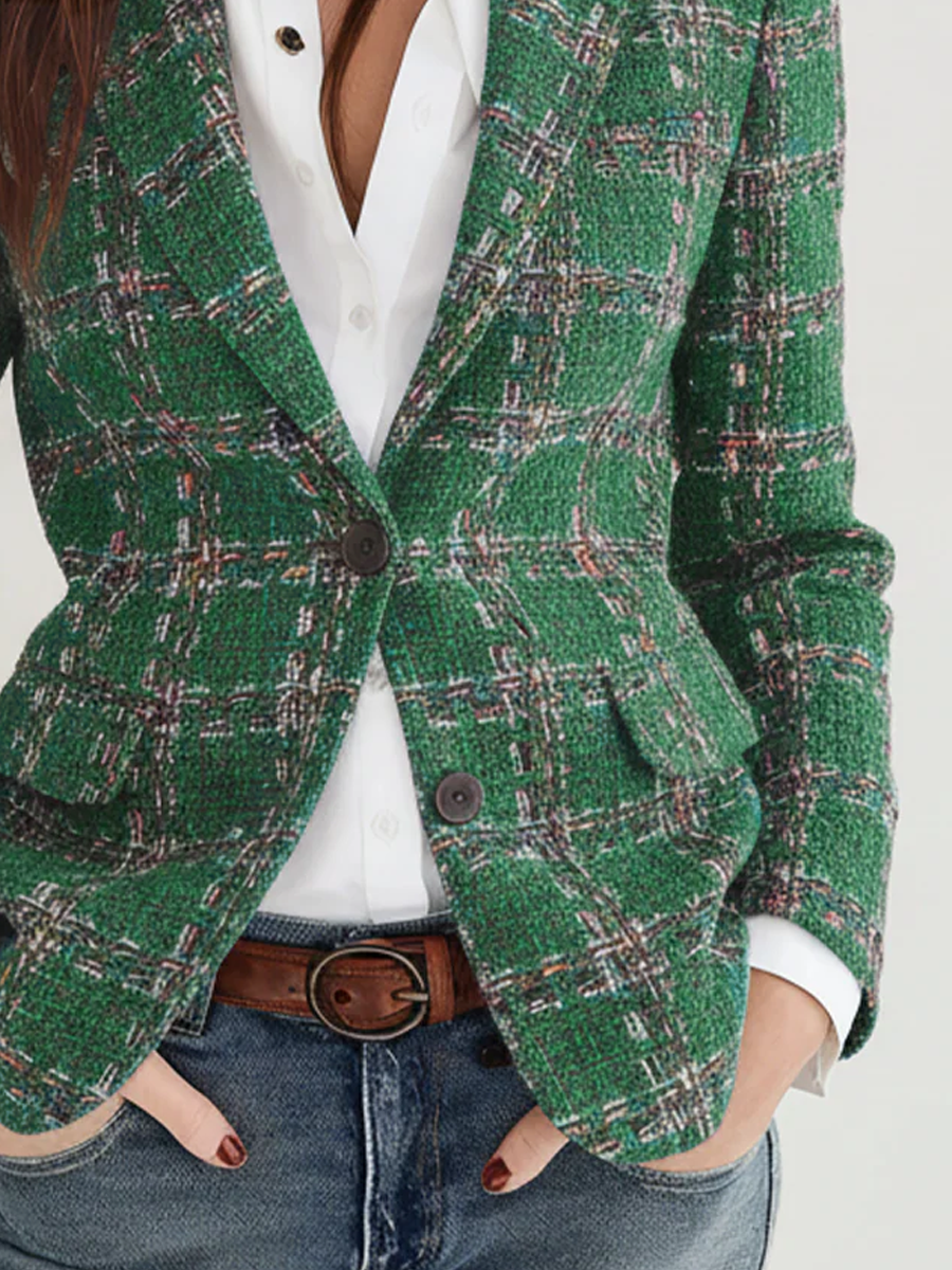 Joséphine | Blazer en Tweed à Carreaux Coupe Ajustée